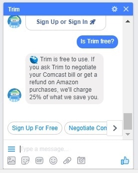 Chat with Trim via Facebook Messenger