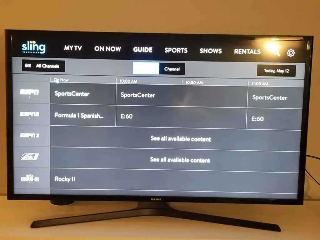 Sling TV's guide feature (Roku) 