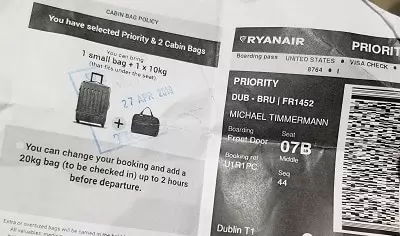Ryanair stamped boarding pass