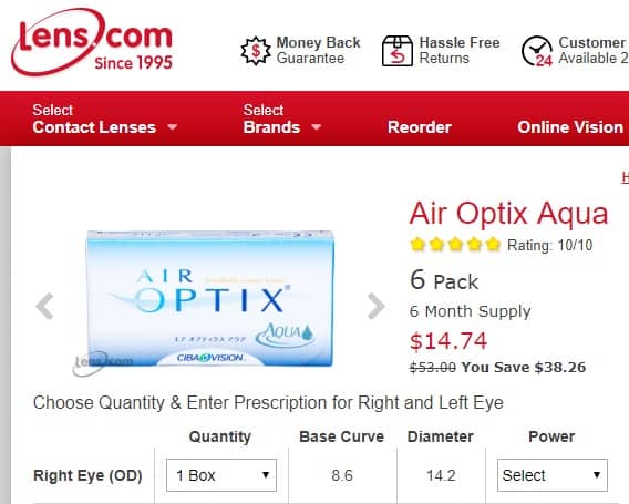 Air Optix Aqua - $14.74 on Lens.com