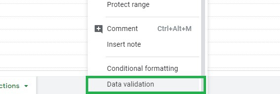 Data validation in Google Sheets