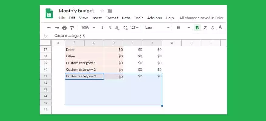 Google Sheets budget template: How to add custom categories and fix transaction tab issue