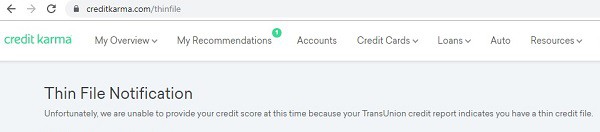 Credit Karma Thin File Notification