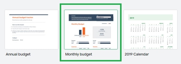 Google Sheets 'Monthly budget' template 