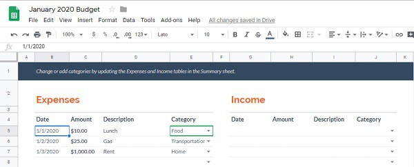 Track your expenses on the Transactions page