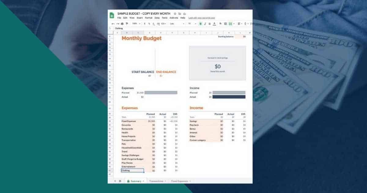 google sheets simple budget template