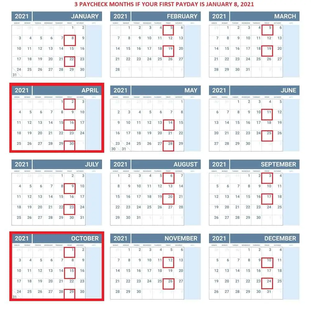Paycheck Calendar 2021 February 2021