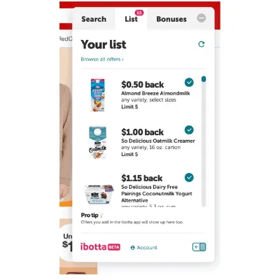 Ibotta Browser Extension cash back offers for online grocery and pickup at Target.com