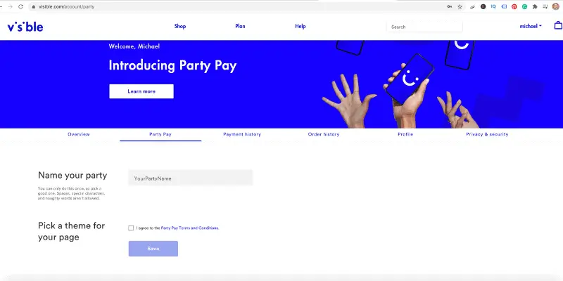 Visible's Party Pay: Creating a Group