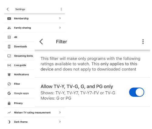 YouTube TV parental controls from a mobile device