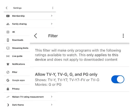 YouTube TV parental controls from a mobile device