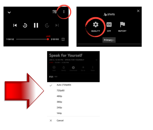 Adjust YouTube TV video quality from a phone