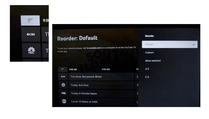 Customize YouTube TV live guide from a computer or mobile app