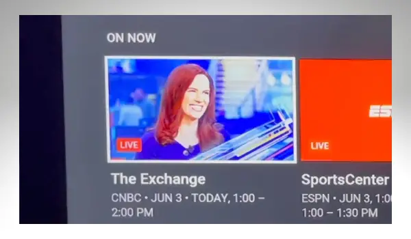 YouTube TV ON NOW section