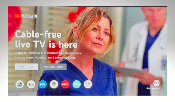 YouTube TV sign in screen