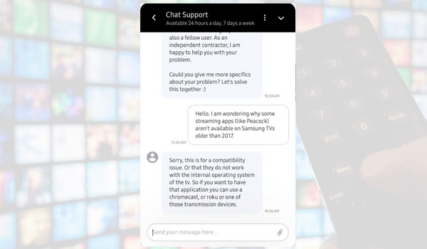 Samsung chat support on app compatibility issues 