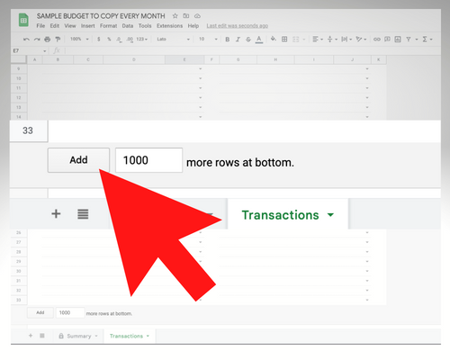 Add 1,000 rows to Transactions tab of Google Sheets 
