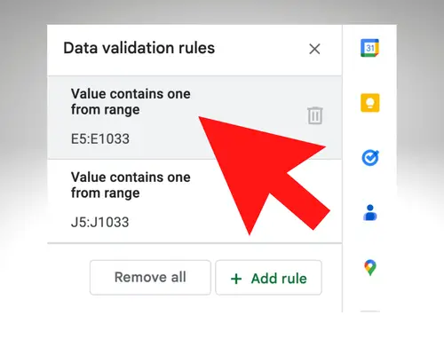 Data validation rules select range 