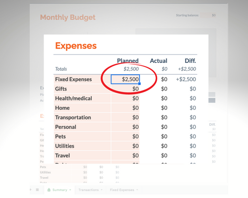 Enter Fixed Expenses worksheet total on Summary tab