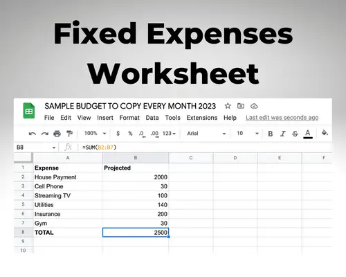 Fixed Expenses Worksheet Example