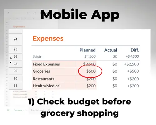 Check budget before shopping on Summary tab