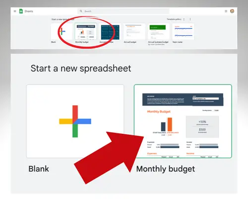 Locate Google Sheets monthly budget template 