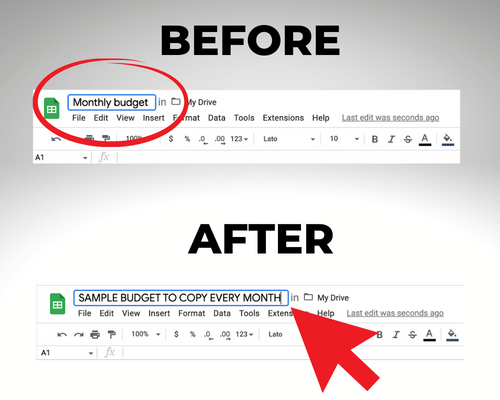 Change name of budget to Sample Budget in Google Sheets