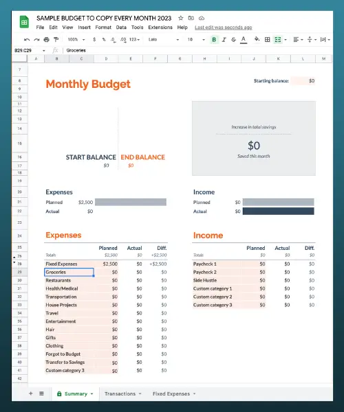 google worksheet budget