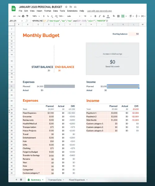 google worksheet budget