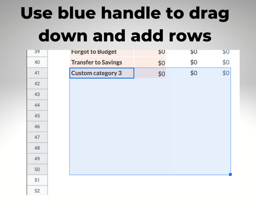 Drag down blue handle to add rows 