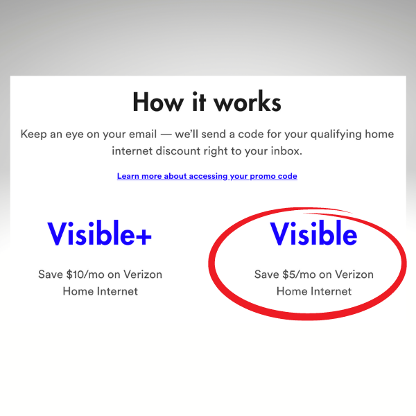 Verizon Home Internet discount is $5 per month if you have Visible's base plan