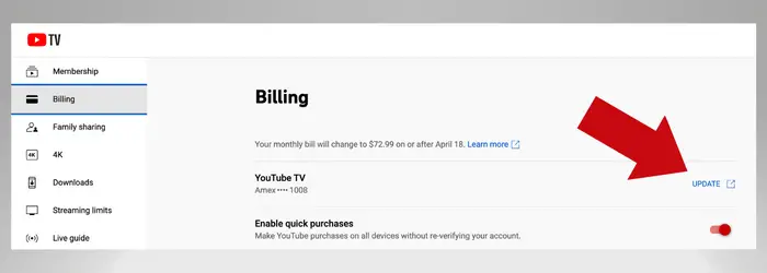 YouTube TV billing: How to update payment method 
